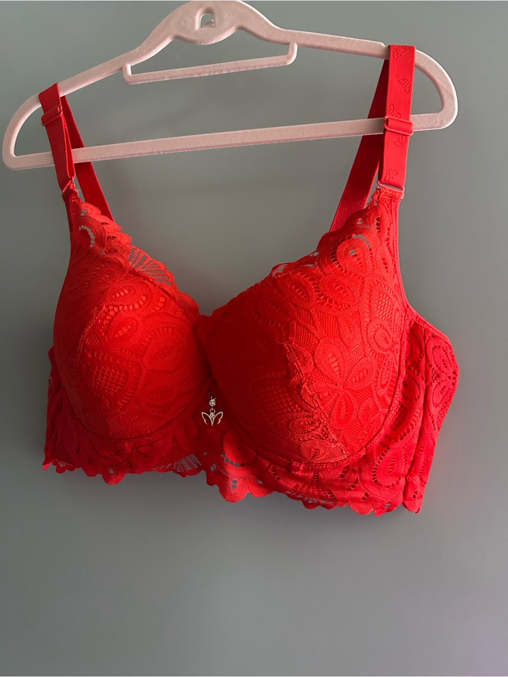 Cacique Red Lace Underwire Bra with Scalloped Hem